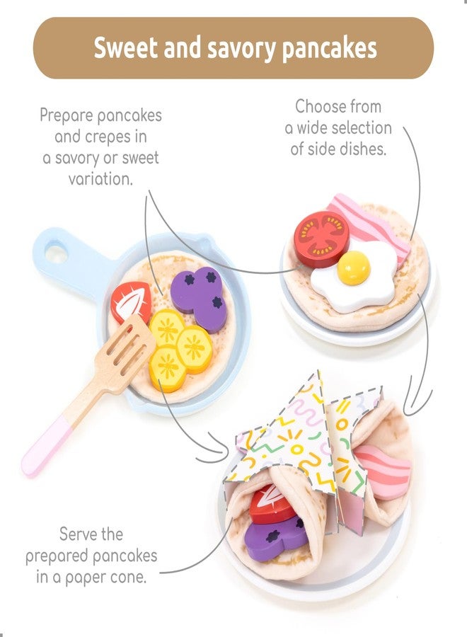 UMU® Wooden Pancake Play Set - 44 Pcs Pretend Cooking Toy with Pan, Spatula, Syrup, Toppings & More - Kitchen Play Food Set for Kids Ages 3 4 5 - Image 3